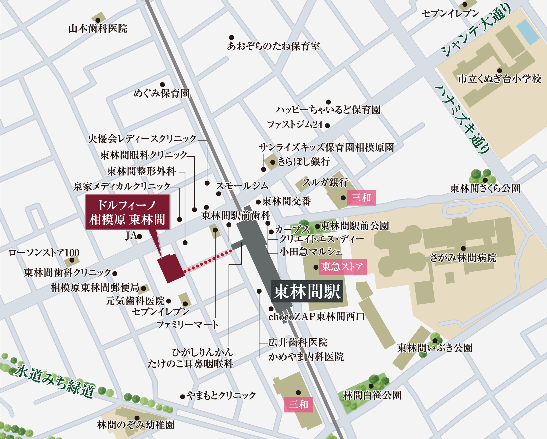 ドルフィーノ相模原東林間の現地周辺地図